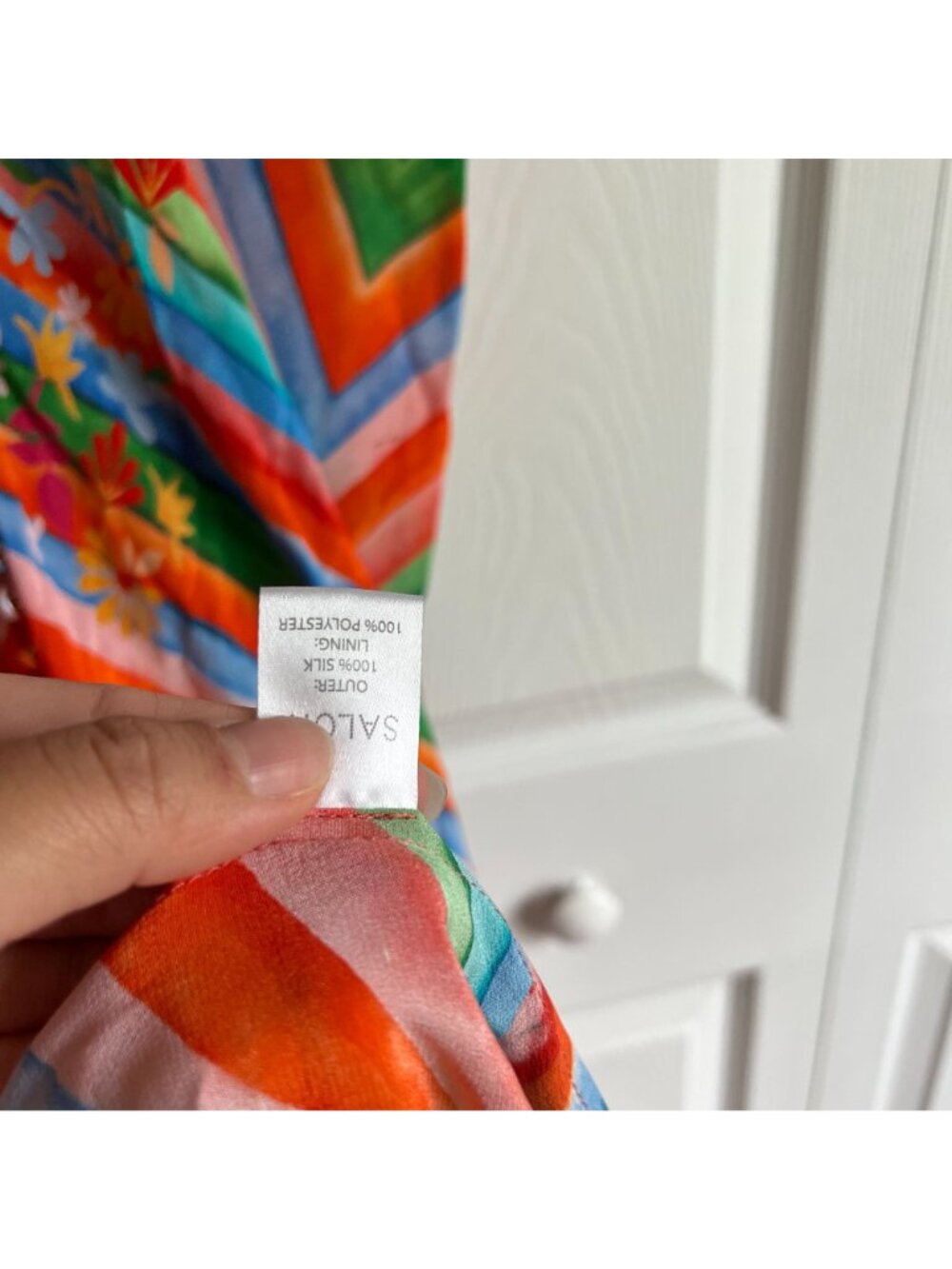Saloni Lea Orange Red Blue Green Striped Short Sleeve Maxi Dress Women's Size 4 - Picture 9 of 13